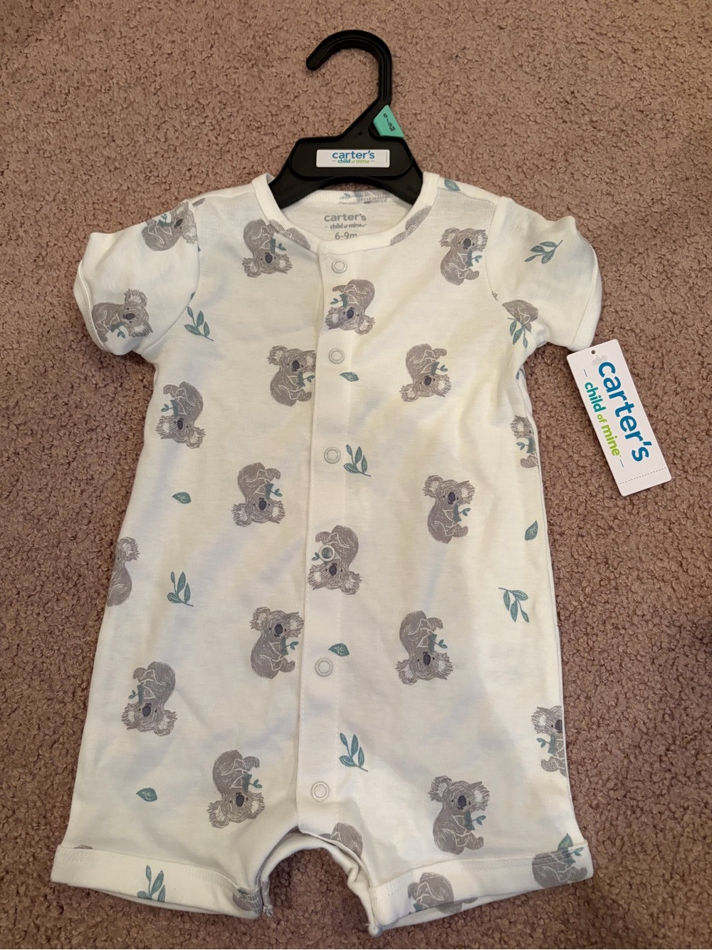 Carter's Cream White Koala Print Short Sleeve One-Piece